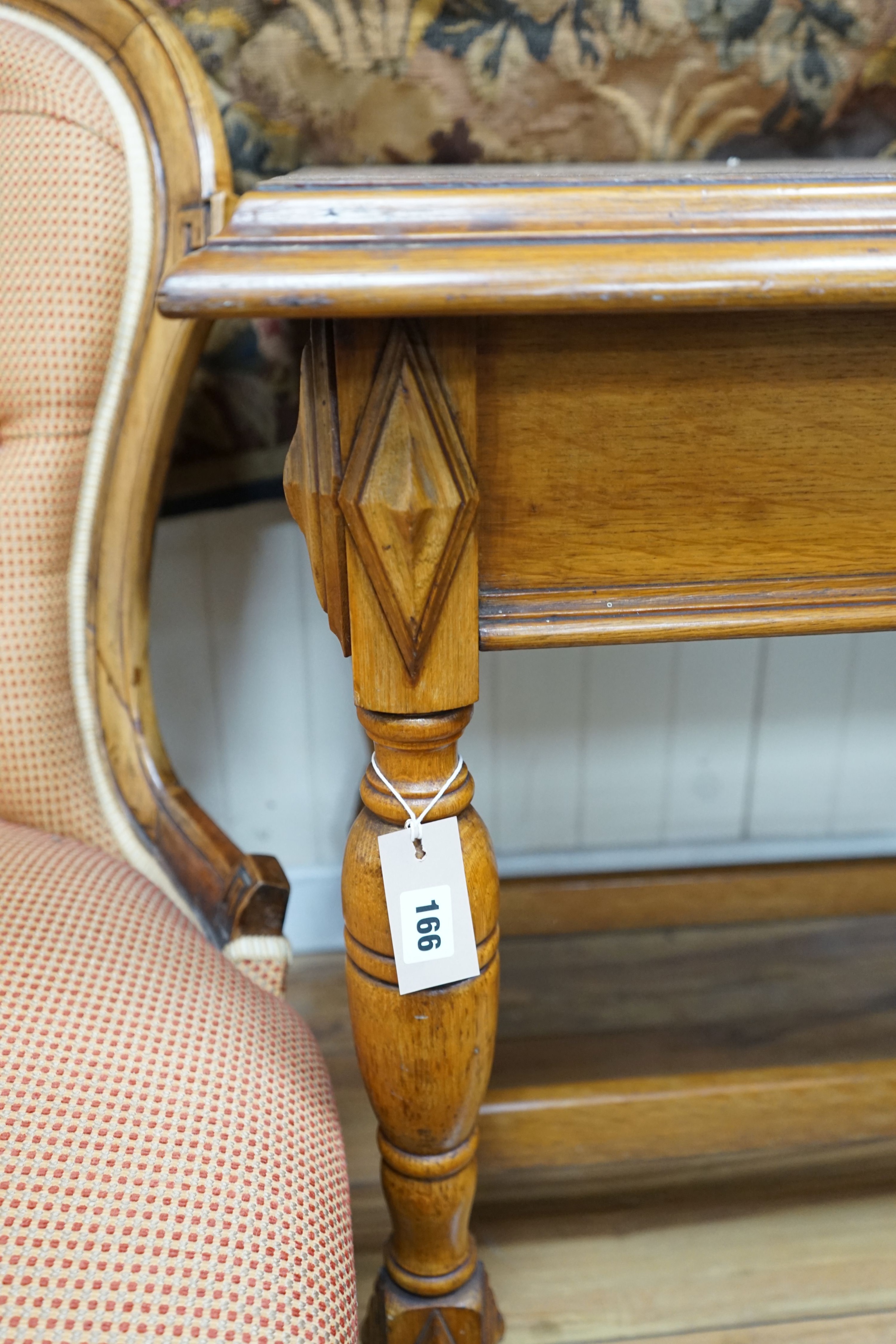 An early 20th century rectangular oak centre table, width 106cm, depth 67cm, height 76cm